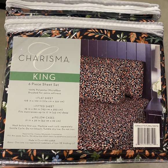 Charisma 6 Piece Microfiber Sheet Set - Floral Multi Color Pattern - KING Size - Picture 2 of 2